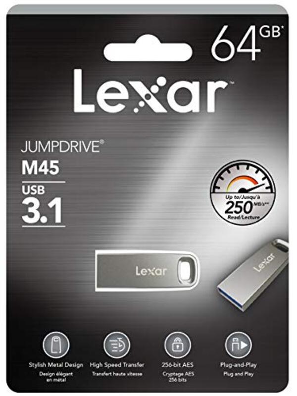 

Lexar 64 GB M45 USB Metal Flash Drive, Silver