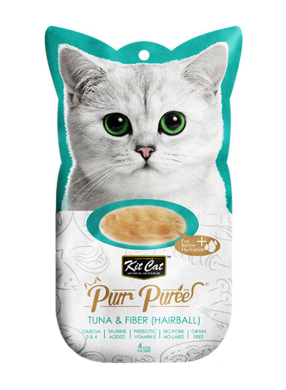 

Kit Cat Purr Puree Cat Treats with Tuna & Fiber, 4 x 15g