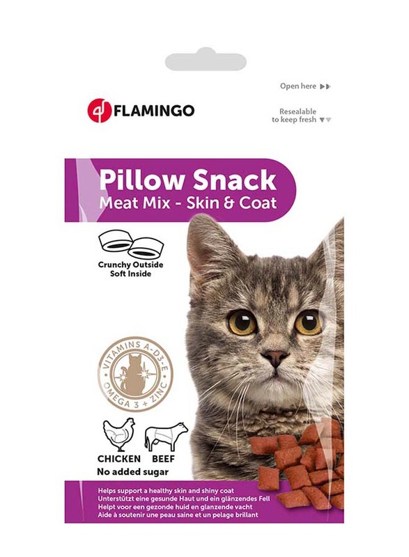 

Flamingo Skin & Coat Pillow Snack with Chicken & Beef Dry Cat Treats, 50gm