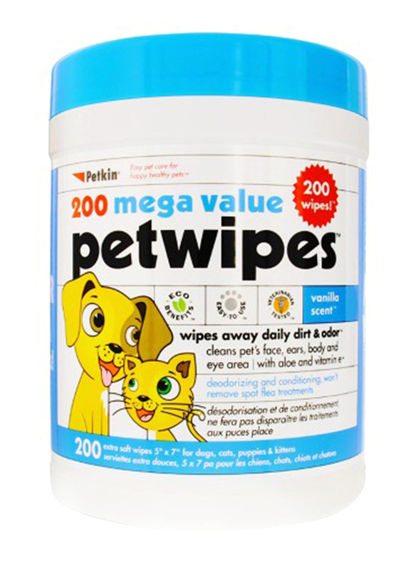 

Petkin Vanilla Scent Pet Wipes for Cats & Dogs, 200 Pieces, White