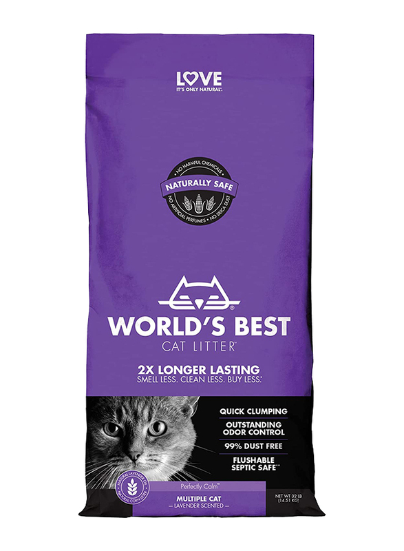 

World's Best Cat Litter Lavender Scent Multiple Clumping Litter, 14.51Kg, Brown