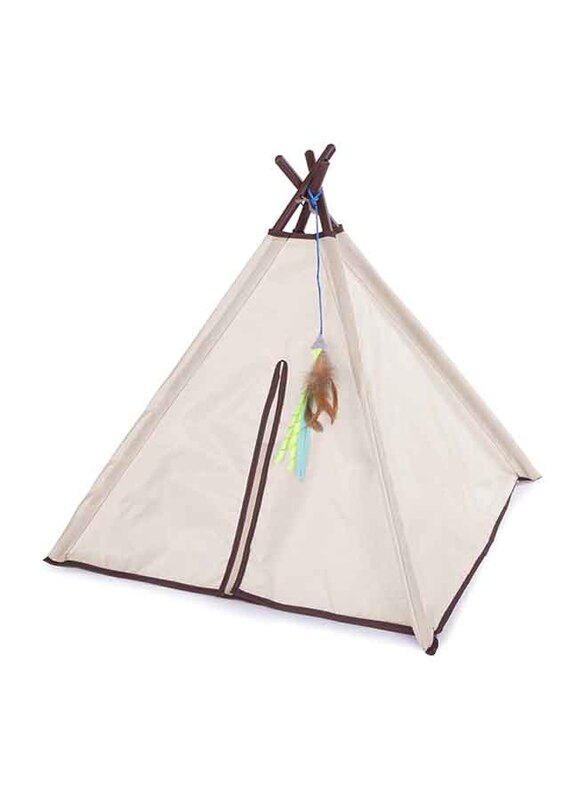 

Smartykat Kitty Camp Crinkle Cat Bed with Feathers, Beige