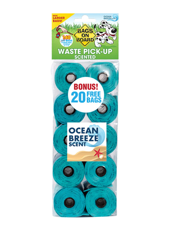 

Bags on Board Ocean Breeze Scent Dog Poop Bags, 10 Rolls x 14 Bags, Blue