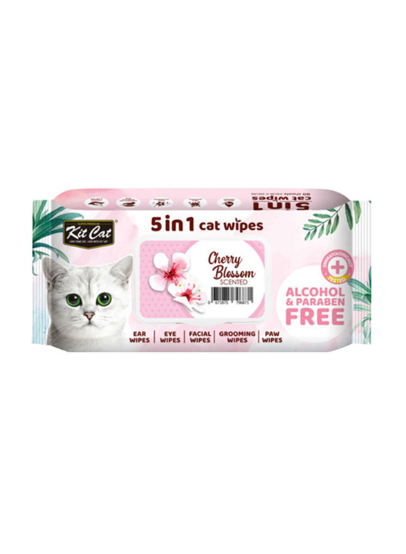 

Kit Cat Cherry Blossom Scented 5 in 1 Cat Wipes, 80 Sheets, Light Pink