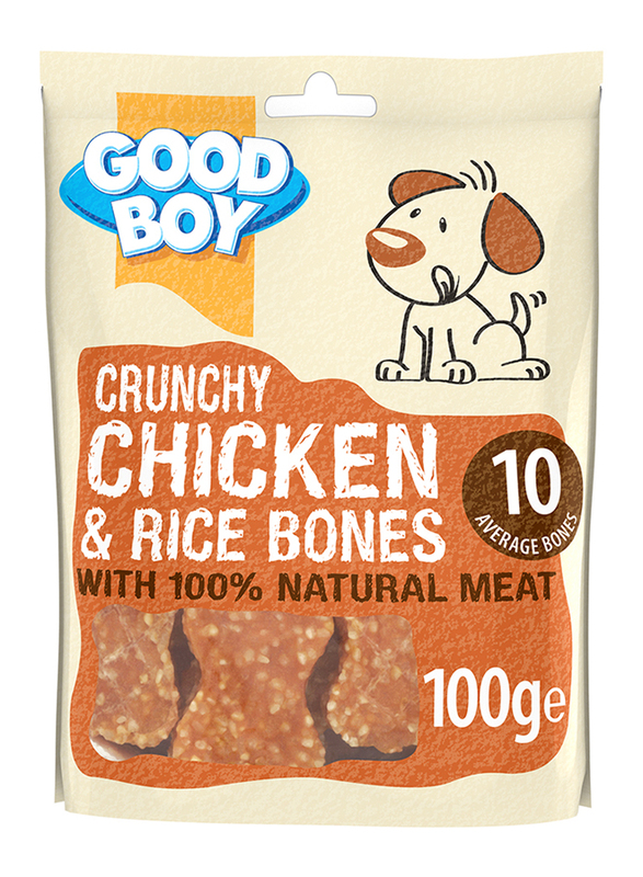 

Good Boy Crunchy Chicken and Rice Bone Dog Treats with 100% Natural Chicken Breast Meat, 100g