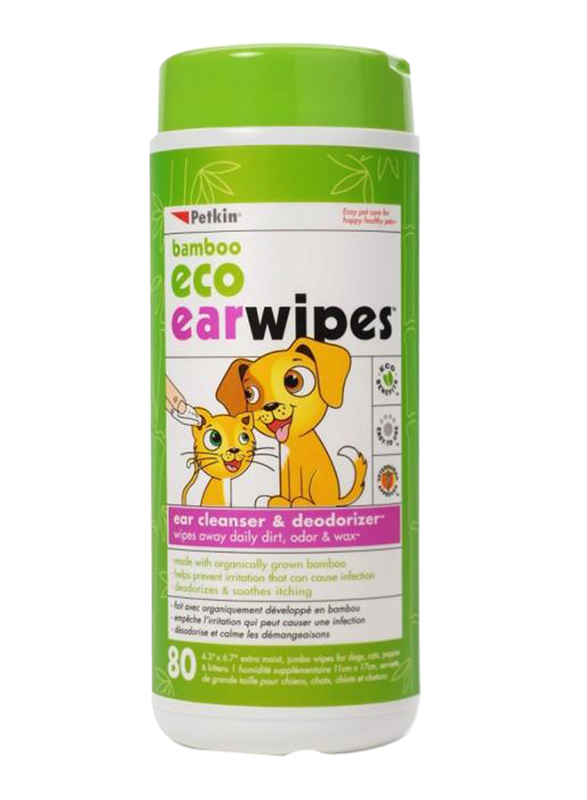 

Petkin Eco Dogs & Cats Ear Wipes, 80 Pieces, White