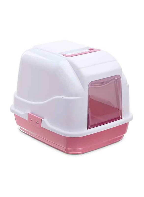 

Imac Cat Hooded Toilets Cat Litter Box, Pink/White