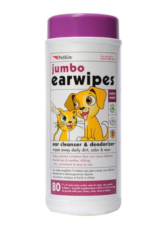 

Petkin Jumbo Pet Ear Wipes for Cats & Dogs, 80 Pieces, White