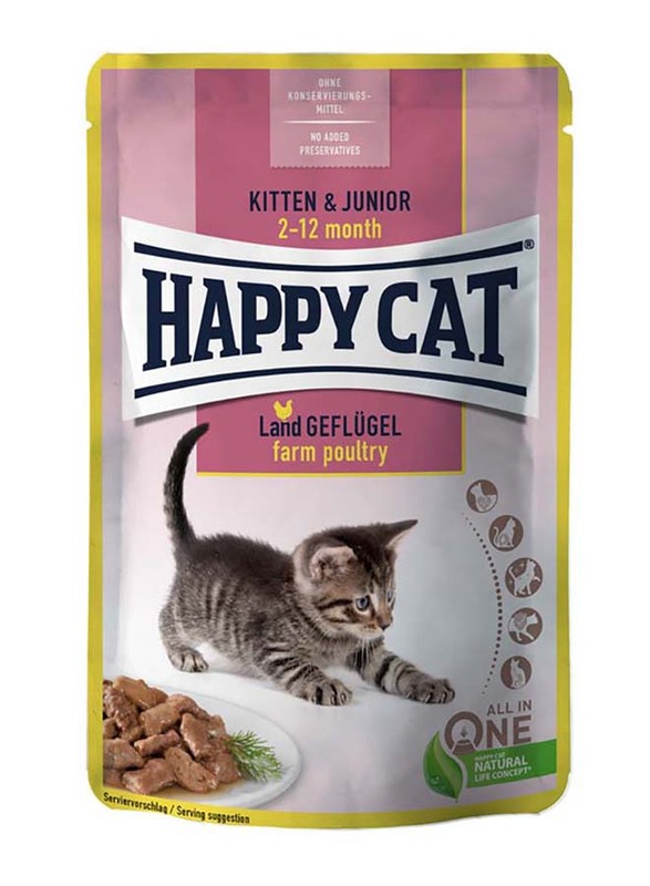 

Happy Cat Wet Food with Farm Poultry in Sauce for Kittens & Junior Cats Ages 2-12 Months, 85g