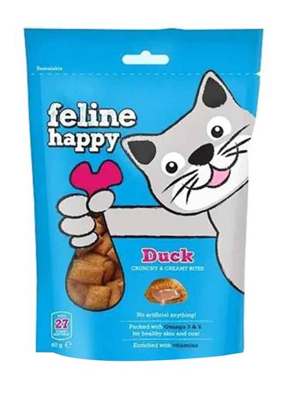 

Feline happy Duck Crunchy & Creamy Bites Dry Cat Treats, 60gm