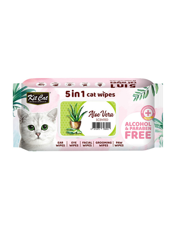 

Kit Cat Aloe Vera Scented 5 in 1 Cat Wipes, 80 Sheets, Light Pink