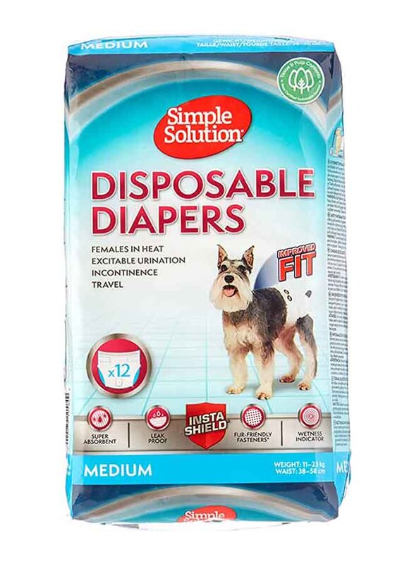 

Simple Solution Disposable Female Dog Diapers, Medium, 12 Pieces, White