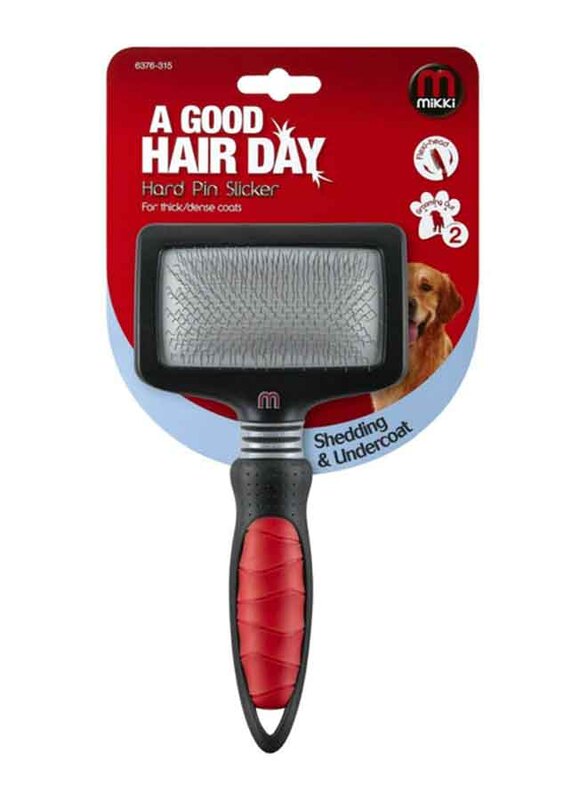 

Mikki Hard Pin Slicker Brush For Dogs Coat, Large, Black/Red