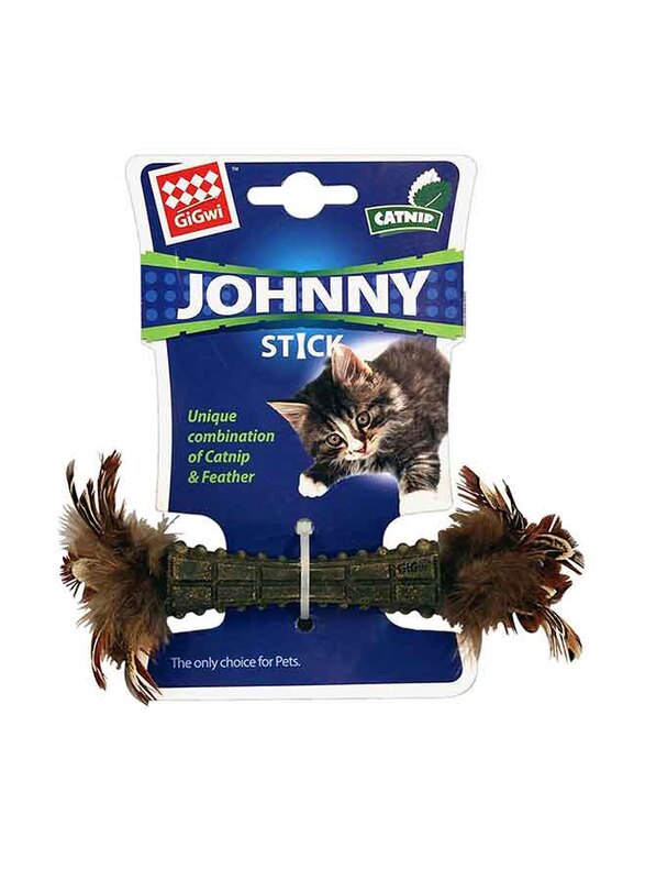 

Gigwi Johnny Stick wand with Feathers Catnip Toy, Dark Brown