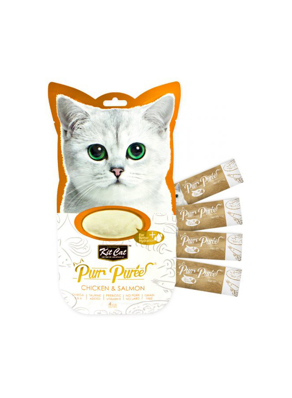 

Kit Cat Purr Puree Cat Treats with Chicken & Salmon, 4 x 15g