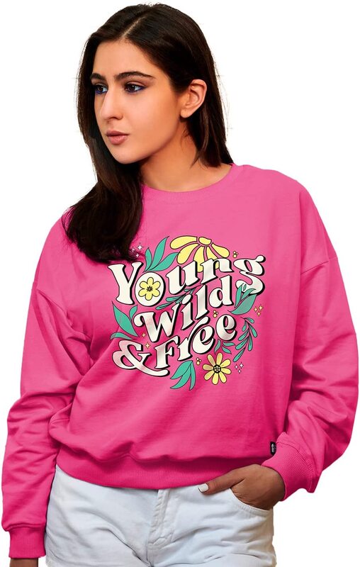 

The Souled Store Young Wild & Free Graphic Oversized Sweatshirt for Women, Large, Pink