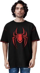 The Souled Store Official Marvel: Spiderman Logo Printed Oversized T-Shirt for Men, Extra Large, Black