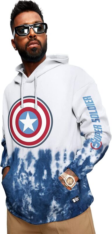 

The Souled Store Official Captain America: Shield Graphic Oversized Hoodie for Men, Small, Multicolour