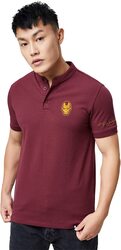 The Souled Store Official Iron Man: Tony Stark Face Mask Printed Mandarin Polo T-Shirt for Men, Double Extra Large, Maroon