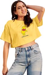 The Souled Store Winnie The Pooh: Trouble Oversized Cropped T-Shirt for Women, Double Extra Large, Yellow