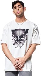 The Souled Store Official Black Panther: T'Challa's Clan Printed Oversized T-Shirt for Men, Double Extra Large, White