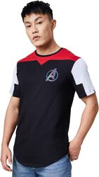 The Souled Store Official Avengers: Logo Printed Drop Cut T-Shirt for Men, Extra Large, Multicolour