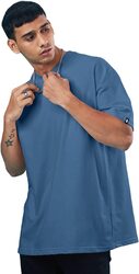 The Souled Store Round Neck Solid Half Sleeve Cotton Oversized T-Shirt for Men, Small, Denim Blue