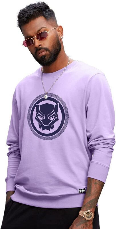 

The Souled Store Official Black Panther Graphic Full Sleeve Sweatshirt for Men, Medium, Lavender