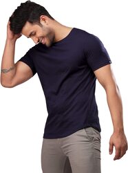 The Souled Store Supima: Bottle Green Solid Cotton Drop Cut T-Shirt for Men, Extra Large, Navy Blue
