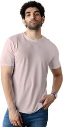 The Souled Store Solid Supima Cotton Drop Cut T-Shirt for Men, Large, Pink