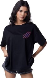 The Souled Store Official Black Panther: Ruled by None Half Sleeve Oversized T-Shirt for Women, Small, Black