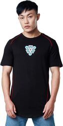 The Souled Store Official Iron Man: Stark Special Arc Reactor Printed Drop Cut T-Shirt for Men, Extra Large, Black