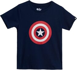 The Souled Store Official Captain America: The Shield Printed T-Shirt for Boys, 6 - 7 Years, Dark Blue