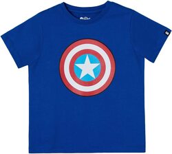 The Souled Store Official Marvel: Captain America Shield Printed T-Shirt for Boys, 7 - 8 Years, Blue