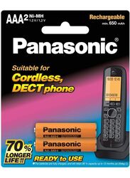 Panasonic AAA2 1.2V DECT Phone Cordless Rechargeable Batteries, Orange