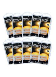 Duracell Activair Size 13 Hearing Aid 1.45V Zinc Air 0% Mercury Batteries, 60 Pieces, Silver