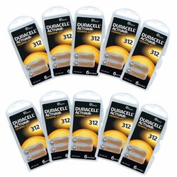 Duracell Activair Size 312 1.45V Hearing Aid Zinc Air 0% Mercury Batteries, 60 Pieces, Brown