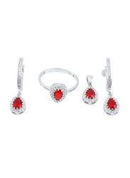 Vibez Jewelz 3-Piece 925 Sterling Silver Gift Set for Women with Cubic Zirconia Stone, Red/Silver