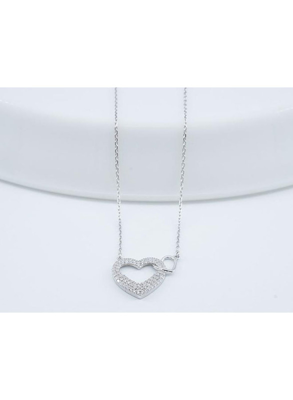 

Vibez Jewelz 925 Sterling Silver Heart Shape Design Diamond Pendant Necklace