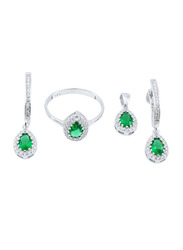 Vibez Jewelz 3-Piece 925 Sterling Silver Jewellery Gift Set for Women with Cubic Zirconia Stone, Green/Silver
