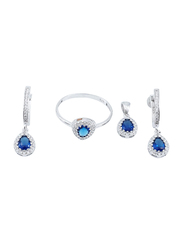 Vibez Jewelz 3-Piece 925 Sterling Silver Gift Set for Women with Cubic Zirconia Stone, Blue/Silver