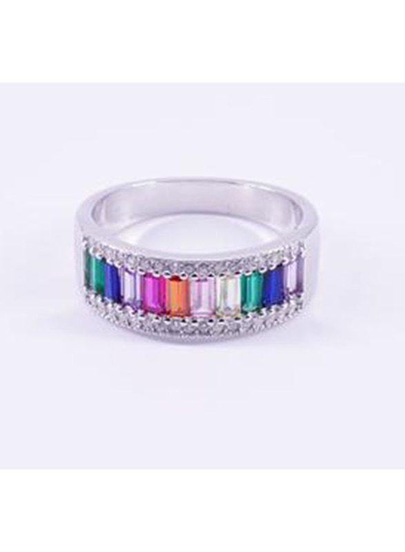 

Vibez Jewelz 925 Sterling Silver Cocktail Multi-Color Stone Ring with Zirconia for Woman, US 9