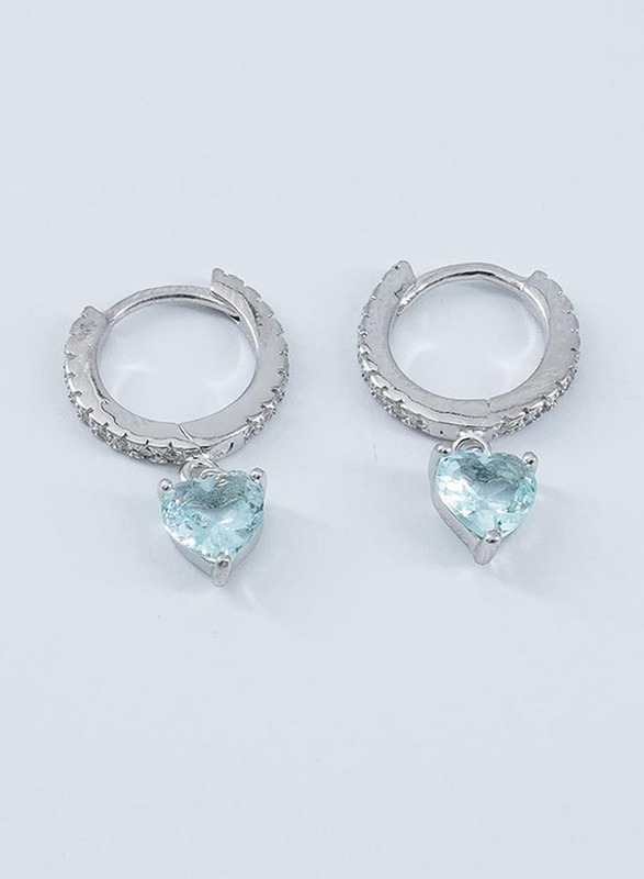 

Vibez Jewelz 925 Sterling Silver Aquamarine Stone Hoop Earrings for Women