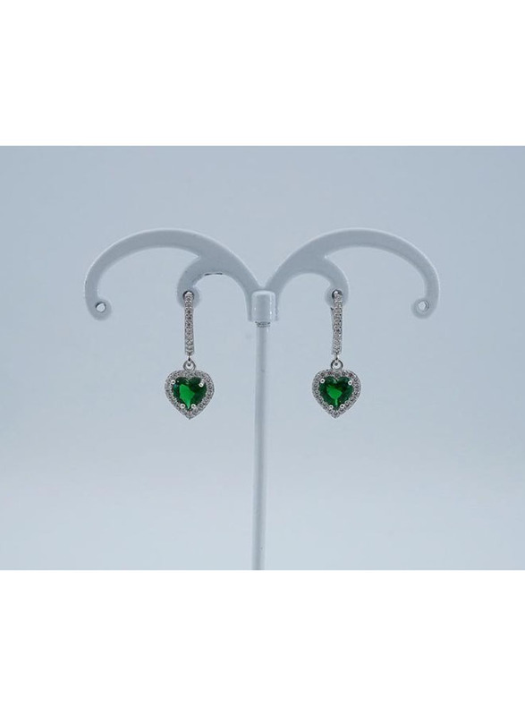 

Vibez Jewelz 925 Sterling Silver Emerald Stone with Heart Shape Drop & Dangle Earrings for Women