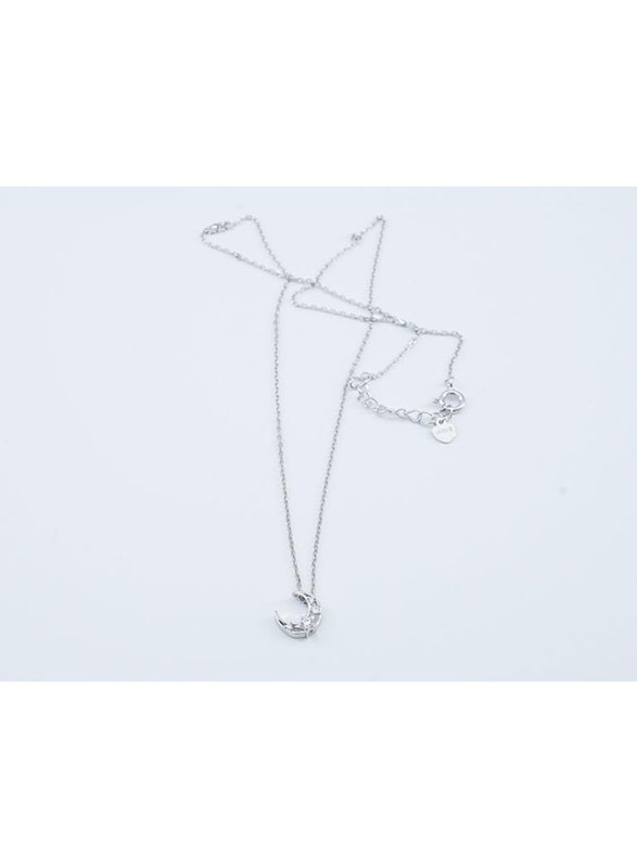 

Vibez Jewelz 925 Sterling Silver Moon Design Diamond Pendant Necklace