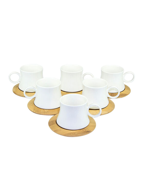 

Generic 12-Piece 90ml Ceramic Cup And Bamboo Saucer Set, White-Brown 90ml