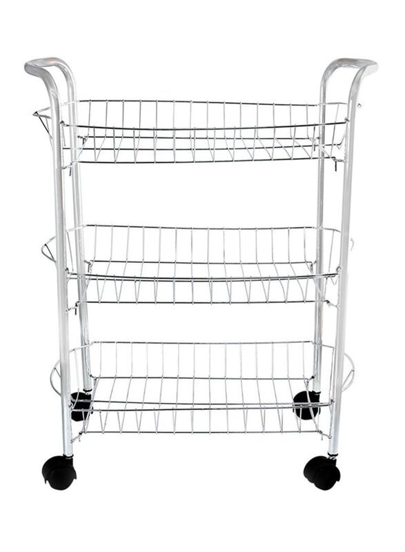 

In-House 3-Tier Fruit and Vegetable Storage Trolley Cart, Silver/Black