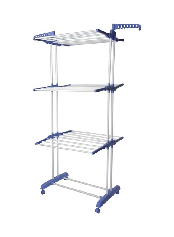 

Leostar Three Layer Clothes Rack Hanger with Wheels, White/Blue