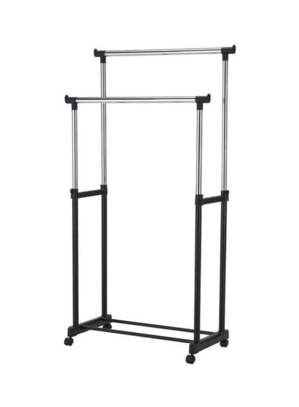 

Double Pole Stainless Steel Garment Organizer, Silver/Black