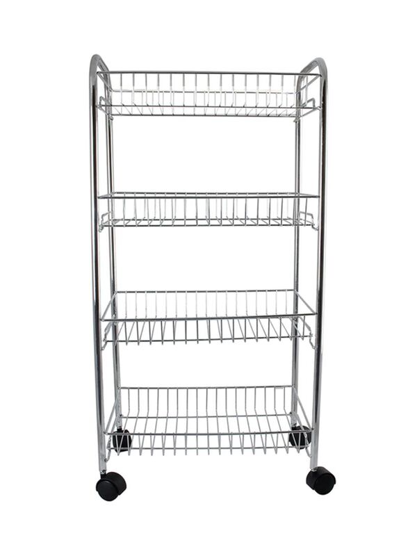 

In-House 4-Tier Stainless Steel Fruit and Vegetable Trolley Cart, Silver/Black